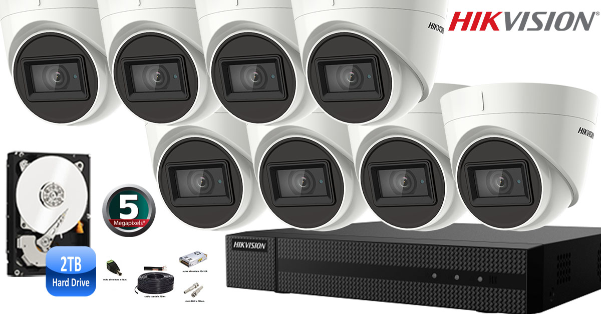 Kit Complet Supravegere Video Hikvision 8 Camere De Interior 5mp(2k+), Ir 30 M