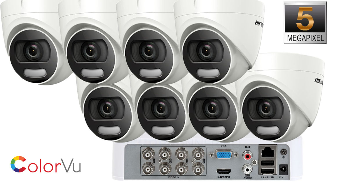Sistem Supraveghere Video Hikvision 8 Camere De Interior Colorvu 5mp (2k+), Ir 20m