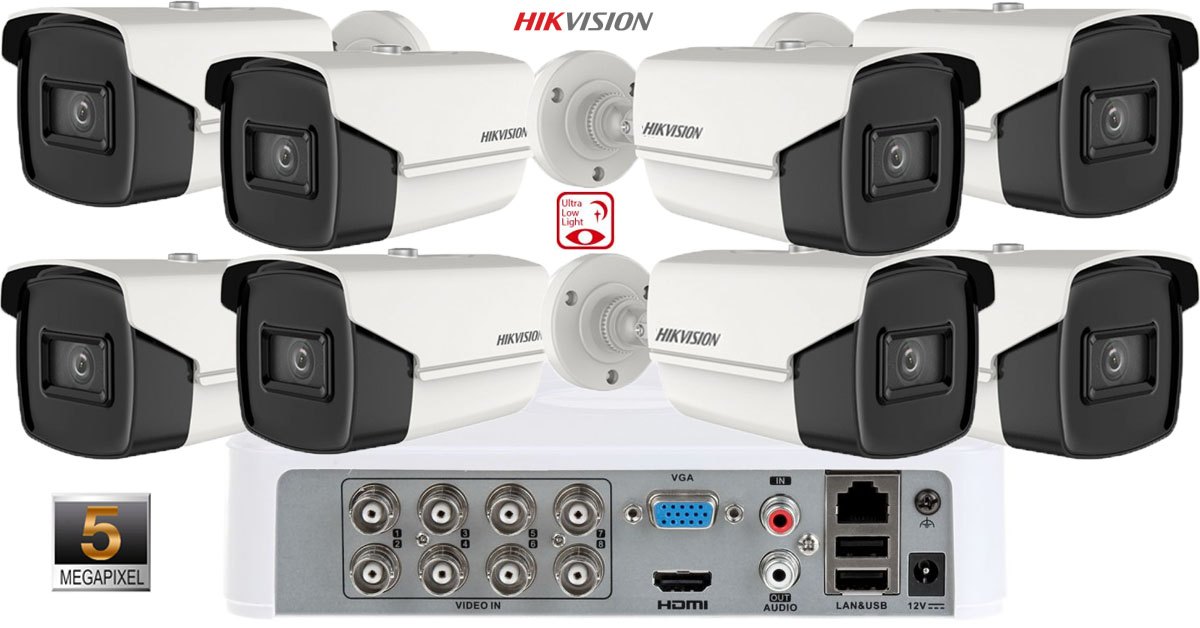 Sistem Supraveghere Video Hikvision 8 Camere Ultra Low-light, 5mp(2k+), Ir 60m