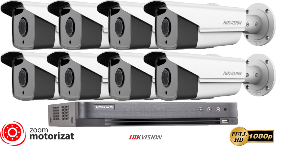 Sistem Supraveghere Video Hikvision 8 Camere Ultra Low-light 2mp, Lentila Varifocala, Poc, Ir 40m