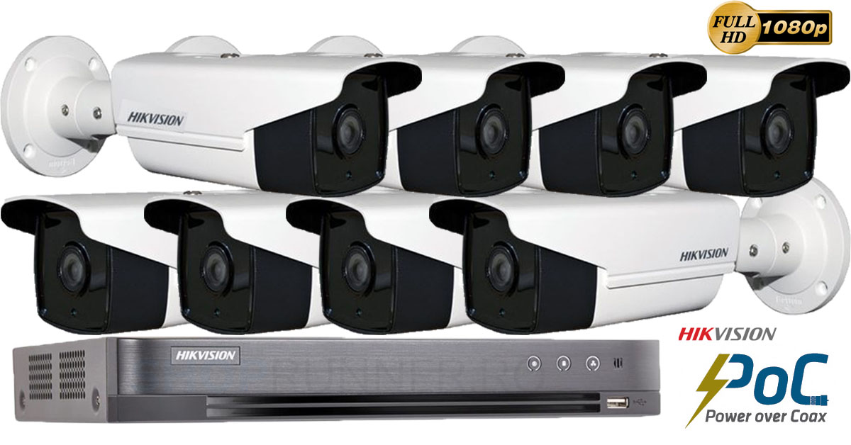 Sistem Supraveghere Video Hikvision 8 Camere Fullhd Poc, Ir 40 M
