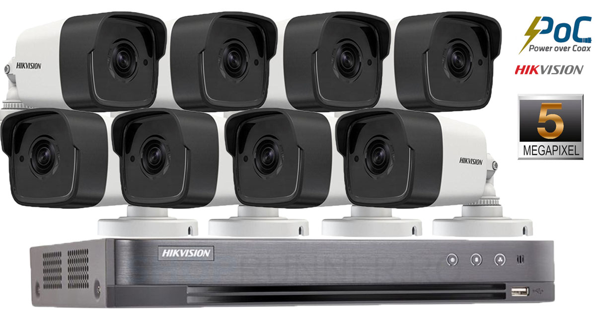 Sistem Supraveghere Video Hikvision 8 Camere De Exterior Poc 5mp(2k+), Ir 80m