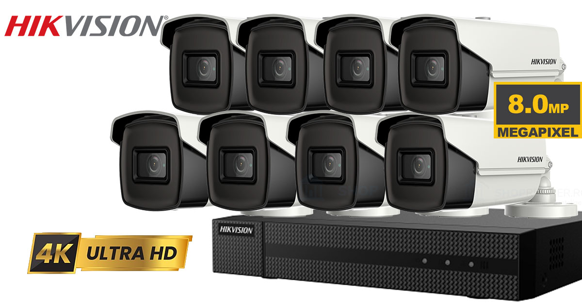 Sistem Supraveghere Video Hikvision 8 Camere De Exterior 8mp(4k), Ir 80m