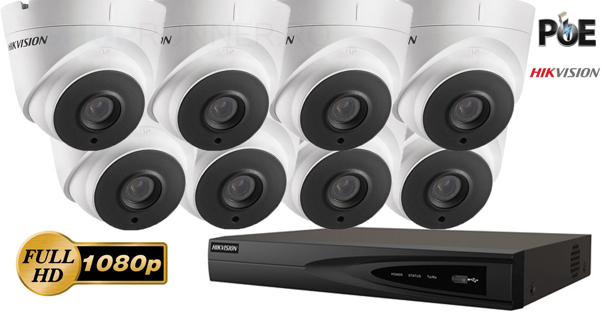 Sistem Supraveghere Video Ip Hikvision 8 Camere De Interior,2mp Full Hd 1080p,ir 30m