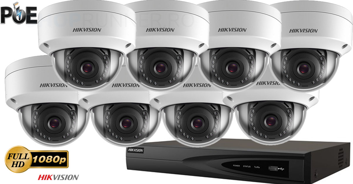 Sistem Supraveghere Video Ip Hikvision 8 Camere De Interior,2mp Full Hd,ir 30m