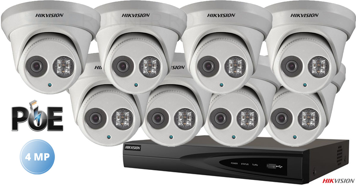 Sistem Supraveghere Video Ip Hikvision 8 Camere Dome 4mp(2k), Ir 30m, Microfon Incorporat,sd-card
