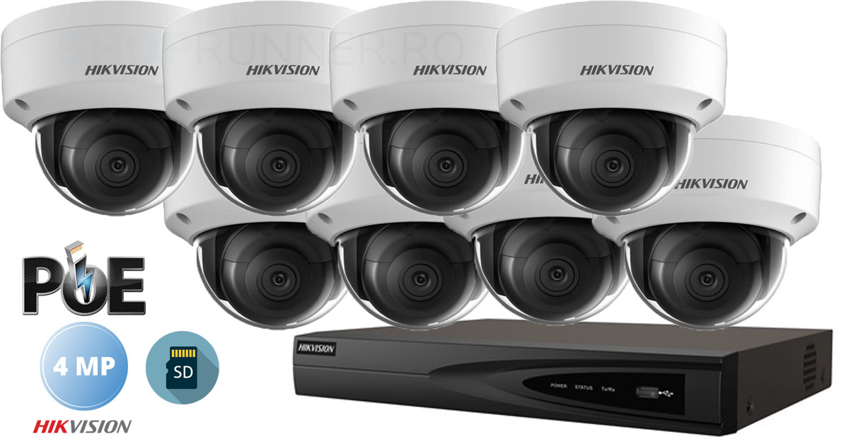 Sistem Supraveghere Video Ip Hikvision 8 Camere De Interior,4mp(2k),sd-card,ir 30m