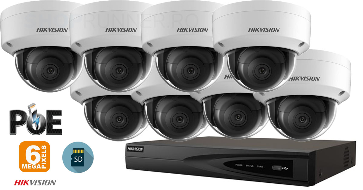 Sistem Supraveghere Video Ip Hikvision 8 Camere De Interior 6mp(3k),sd-card,ir 30m