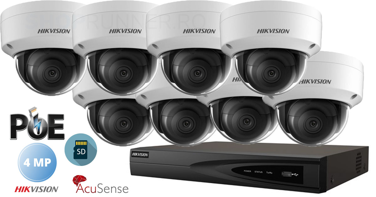 Sistem supraveghere Hikvision 8 camere IP de interior,AcuSense,SD-card,4MP(2K),IR - KIT8CH6130B