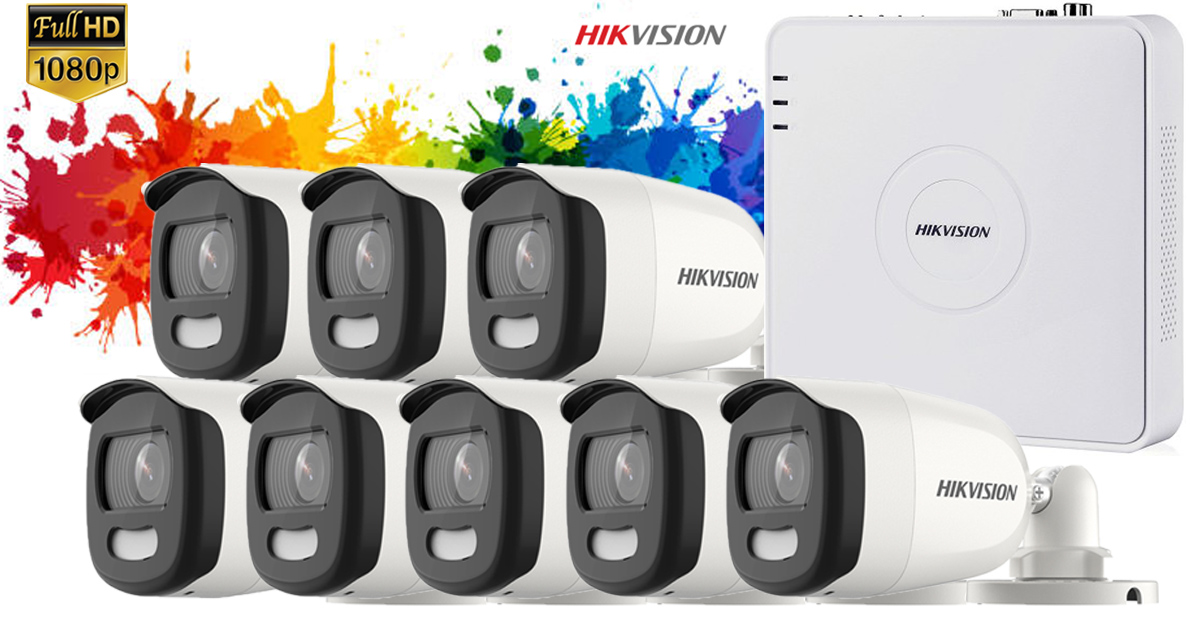 Sistem Supraveghere Video Hikvision 8 Camere De Exterior Colorvu 2mp Full Hd, Ir 20m