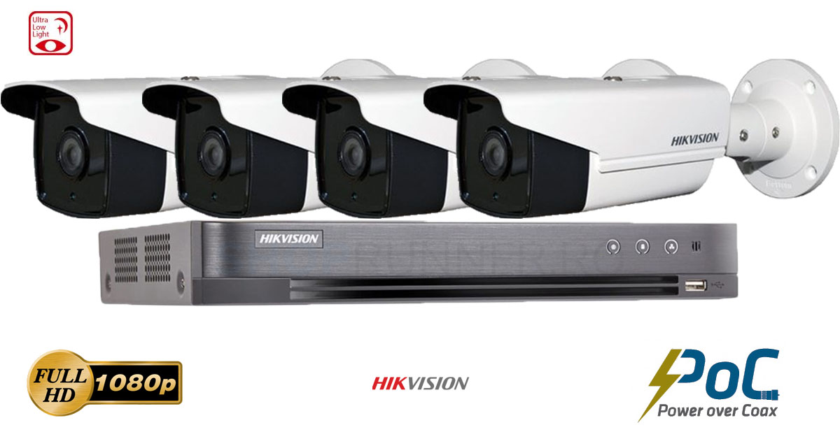 Sistem Supraveghere Video Hikvision 4 Camere Poc Ultra Low-light Fullhd, Ir 40m